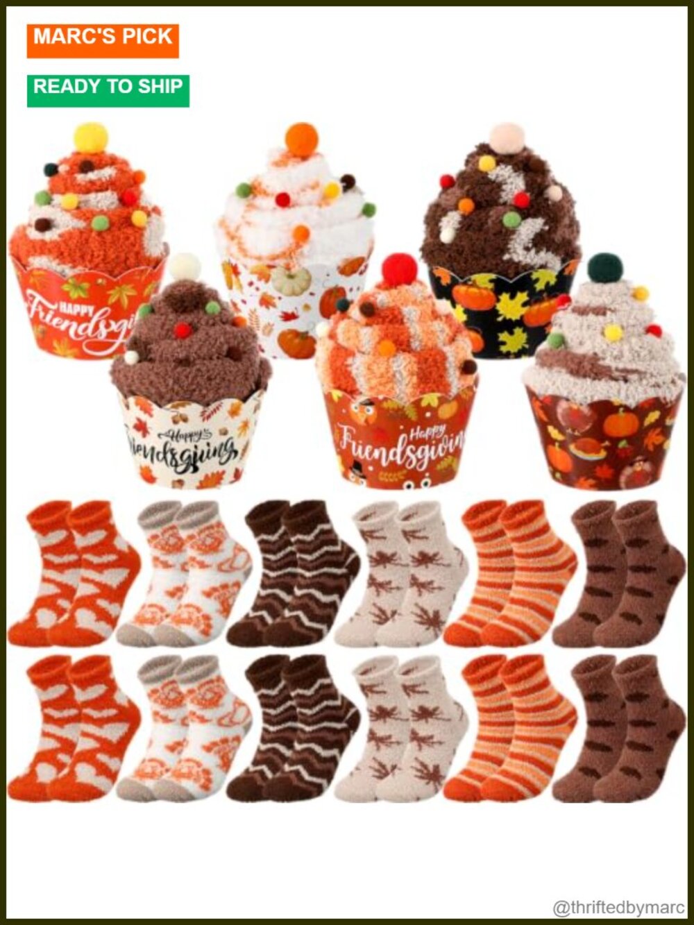 12 Pairs Fuzzy Socks Friendsgiving Gift Set DIY Cupcake Sock Favors